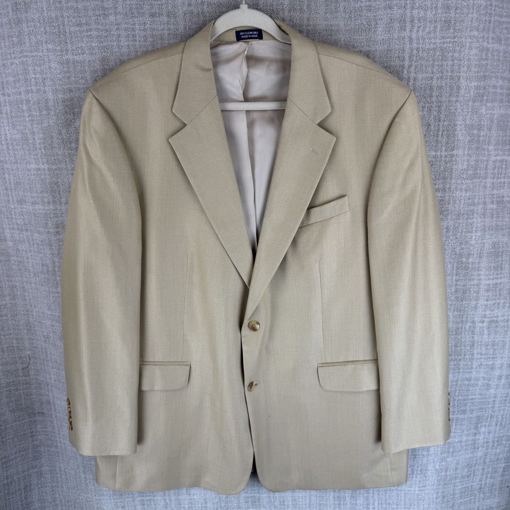 Meeting Street Suit Jacket Mens 46 Beige Tweed Silk Wool Single-Breasted Notch